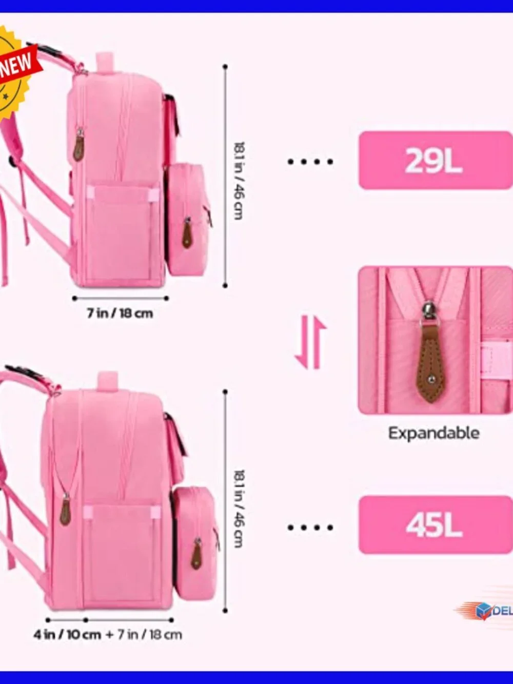 Large Expandable Diaper Backpack 29L-45L with Removable Bottle Bag USB Port